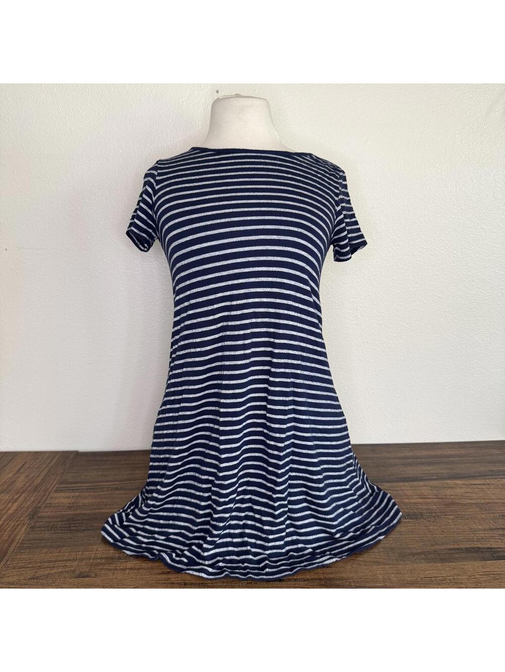 ALYA Navy and White Striped Short Sleeve Dress XXS
